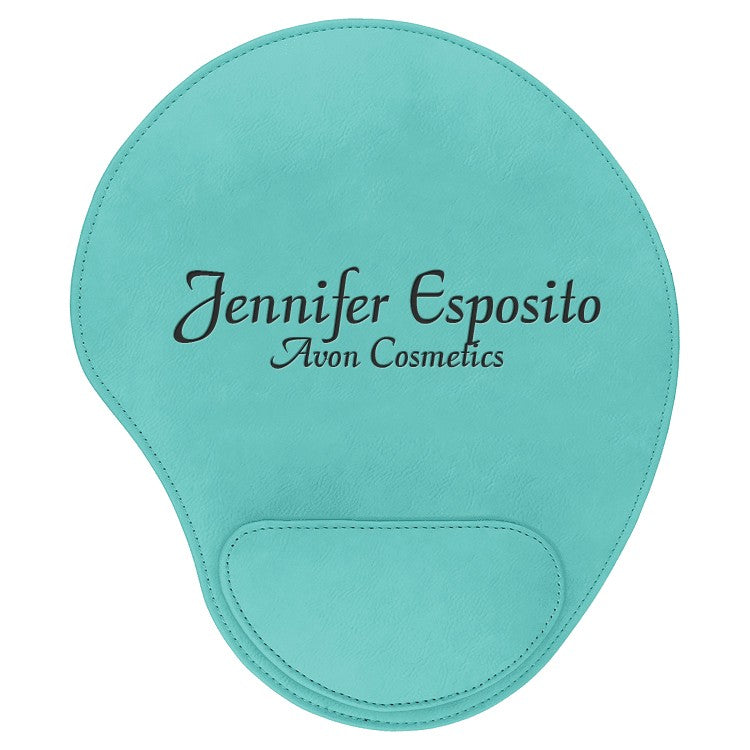 Personalized Teal & Black Leatherette Mousepad