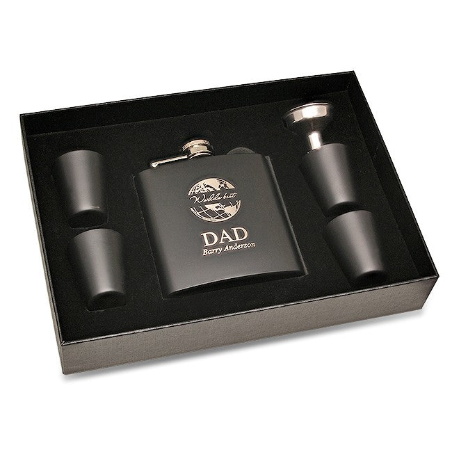 World's Best Dad Black Flask & Shot Cups Gift Set