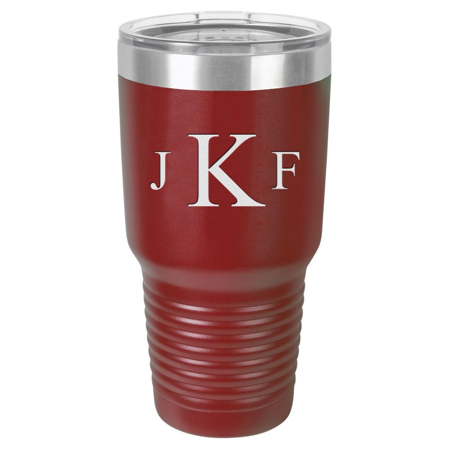 Roman Monogram 30 Ounce Maroon Polar Camel Ringneck Tumbler