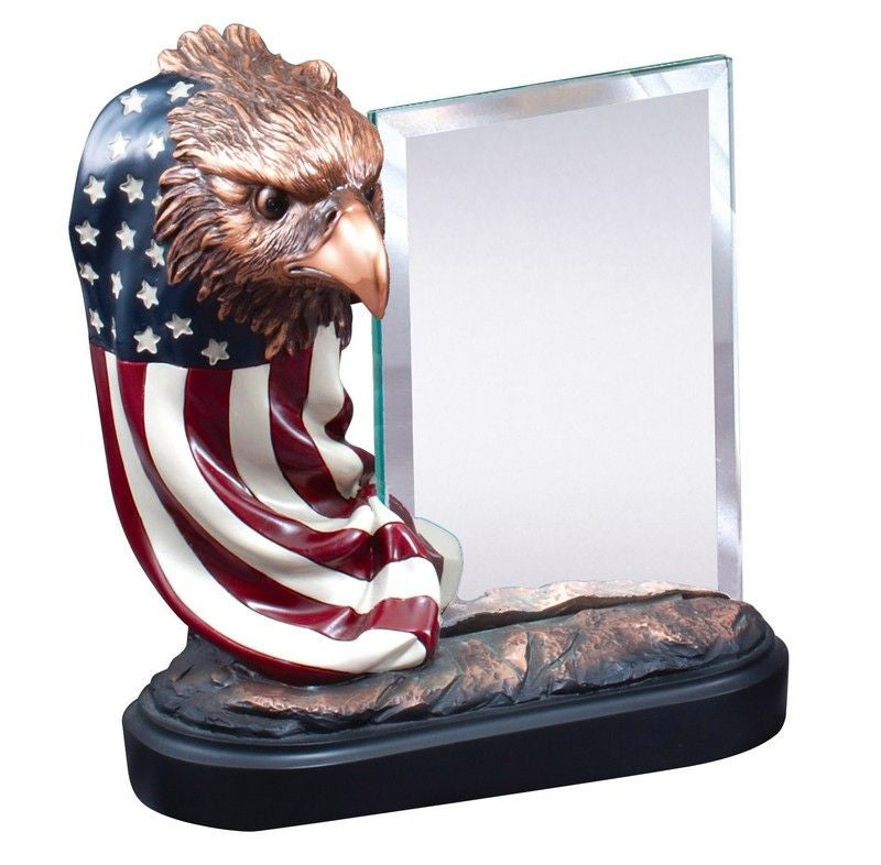 American Eagle Wrapped in USA Flag Award with Personalized Glass Plate