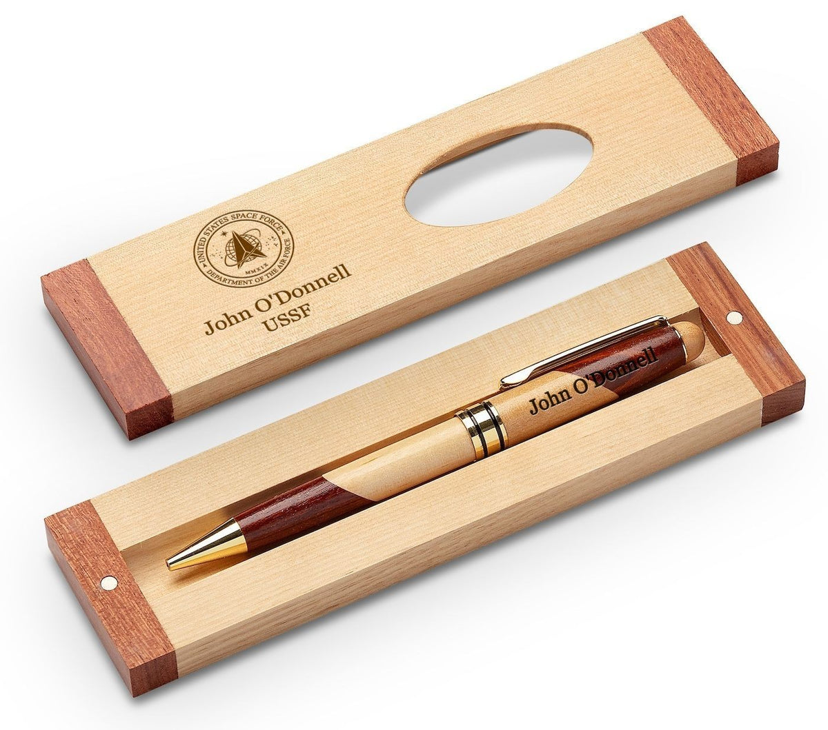 Space Force Theme Personalized Maple & Rosewood Engraved Pen and Box