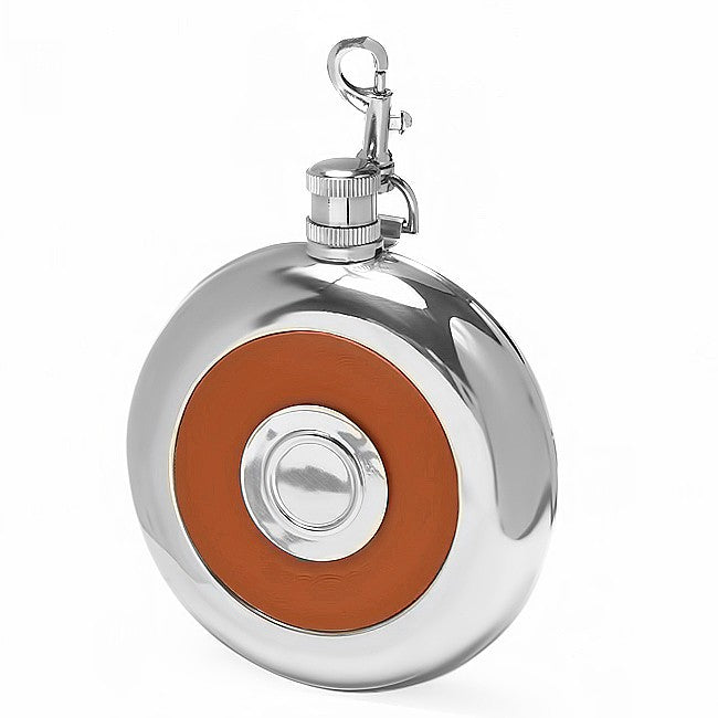 Brown Leather Round Flask with Shot Cup - Executive Gift Shoppe