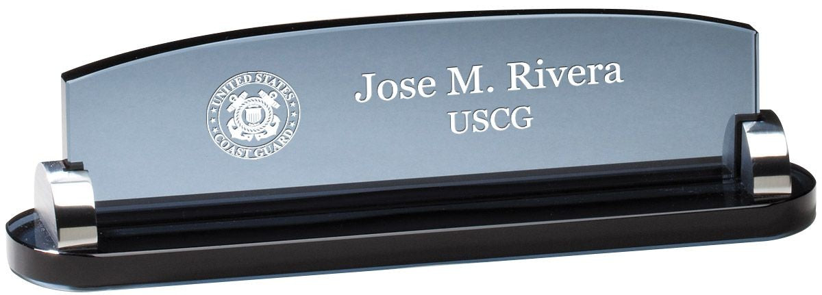 Coast Guard Theme Personalized Smoked Glass Desktop Name Plate