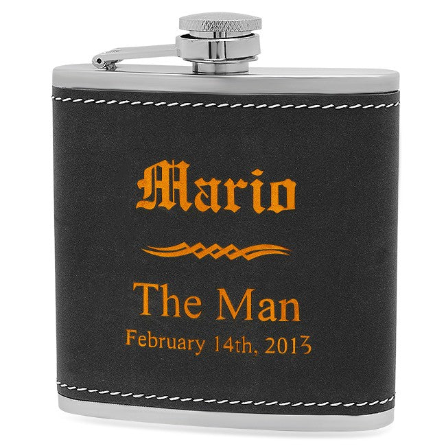 Groomsmen Gifts Black & Orange Flask - Executive Gift Shoppe