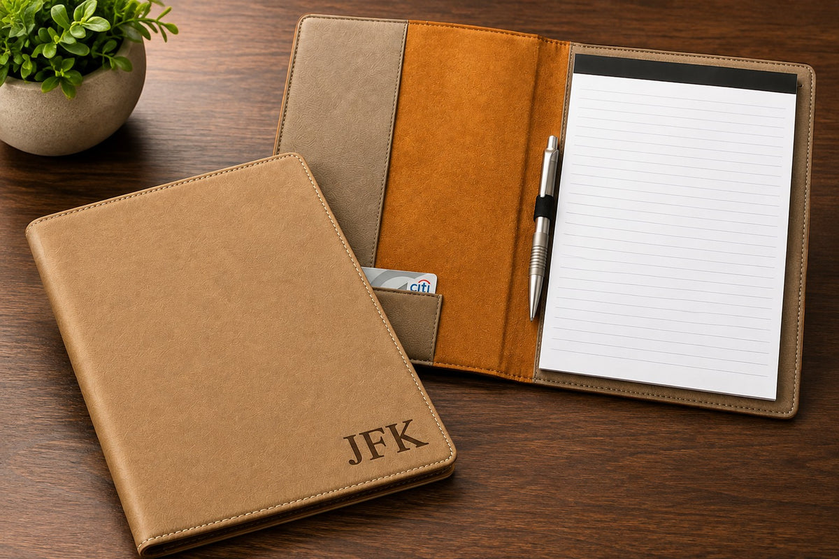 Tan Portfolio & Notebook with Personalized Initials