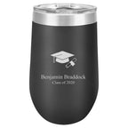 Graduate Emblem 16 Ounce Black Insulated Stemless Wine Glass