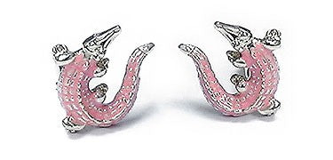 Hand Painted Enamel & Sterling Silver Crocodile Cufflinks