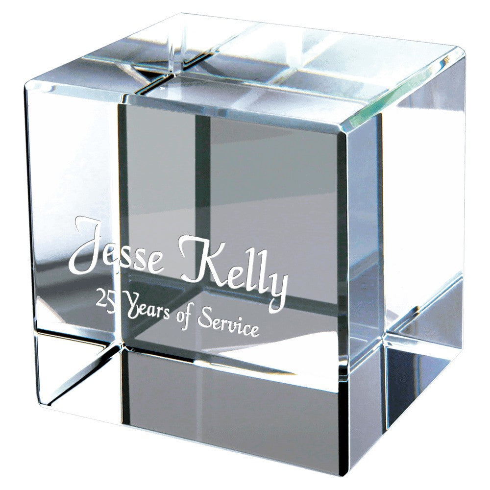 Personalized Crystal Cube Paper Weight - 3" x 3"