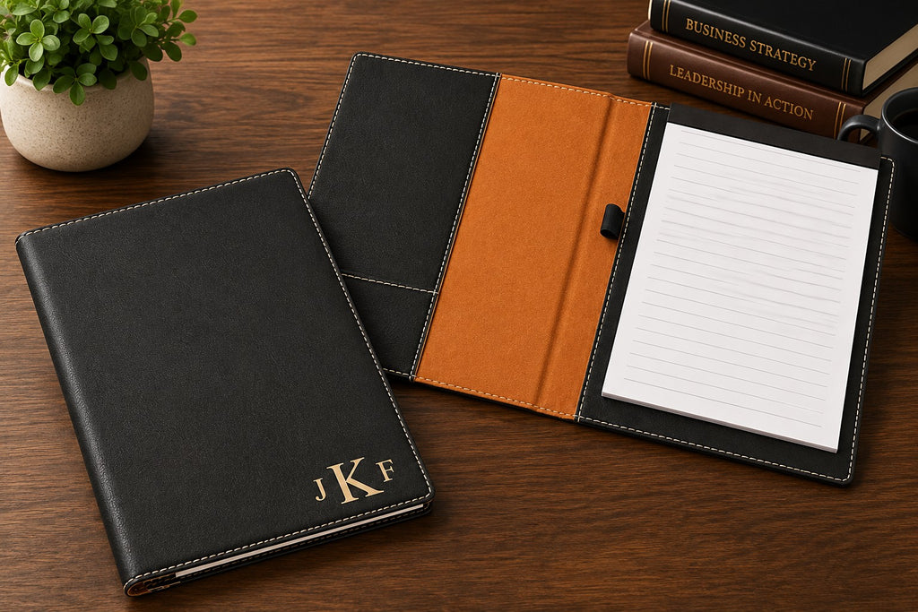 Black Small Portfolio & Notebook with Roman Monogram
