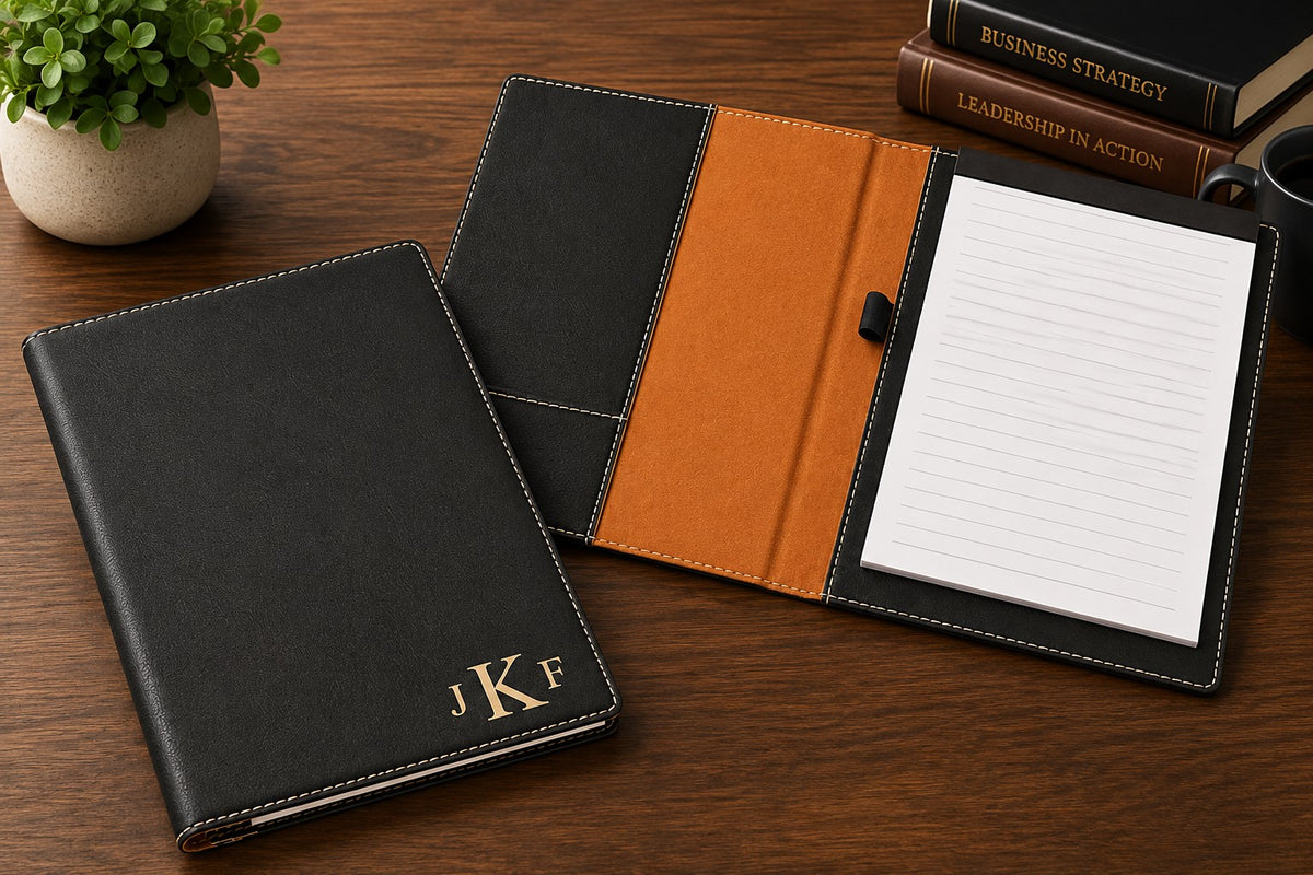 Black Small Portfolio & Notebook with Roman Monogram