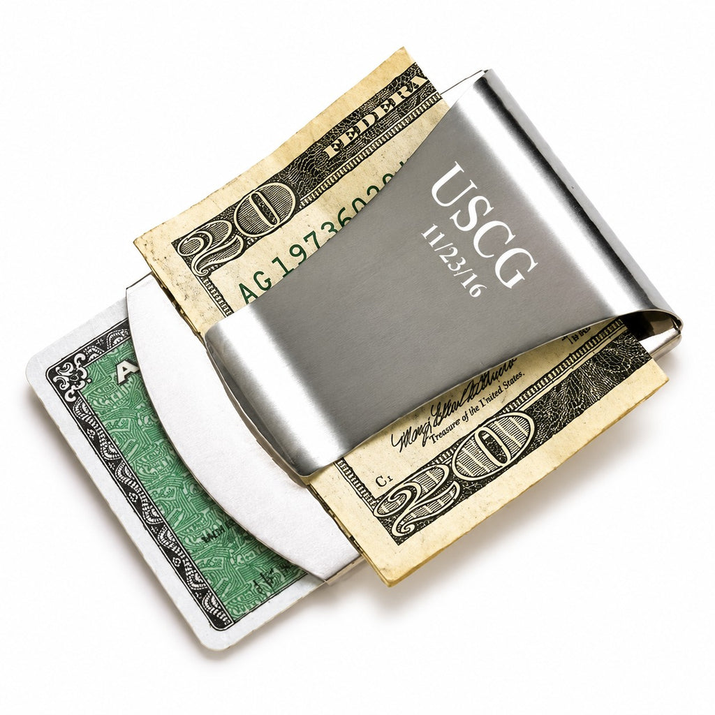 Engraved Metal Money Clip & Credit Card Holder - Silver