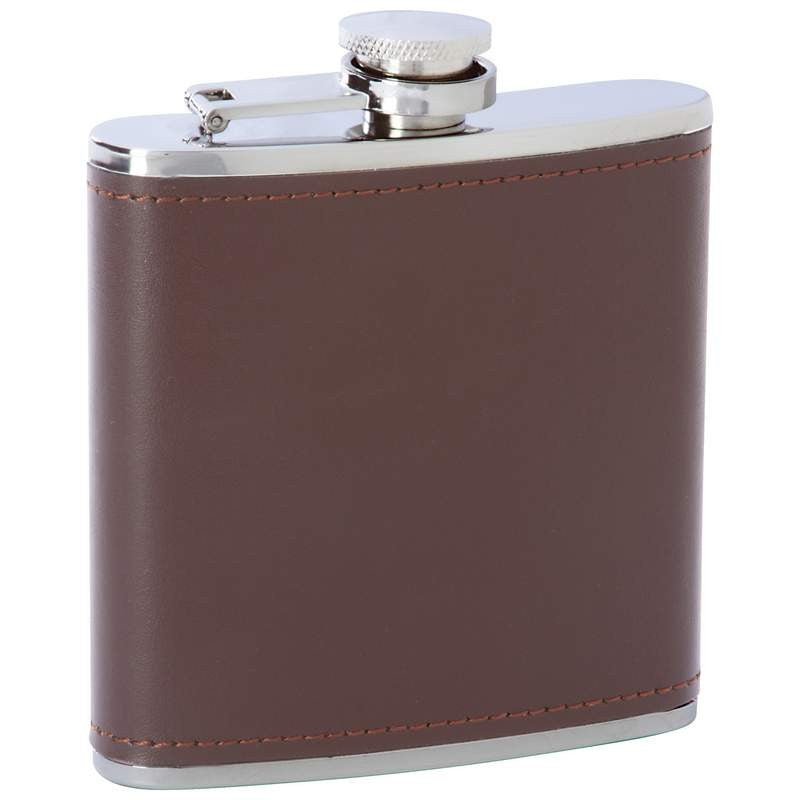 6 Ounce Brown Leather Engraved Flask - Executive Gift Shoppe