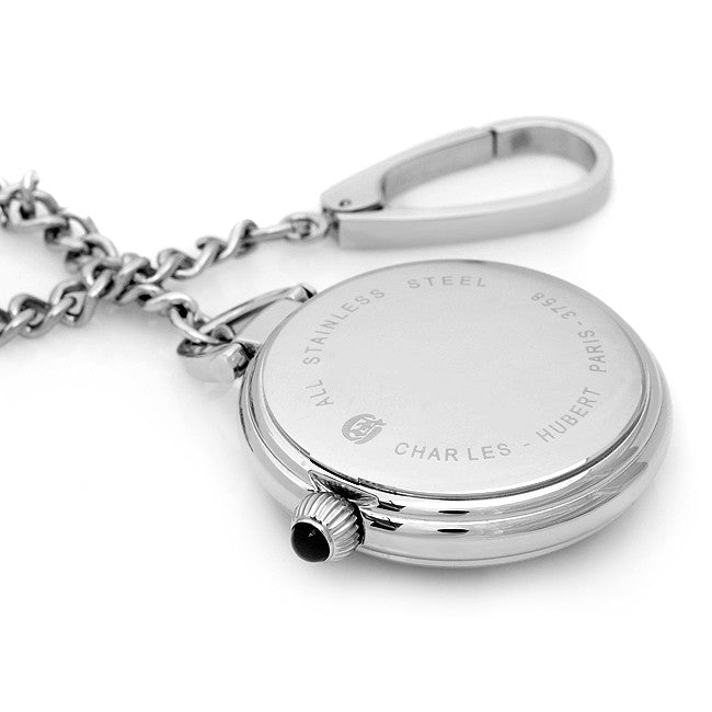Open Face Silver Quartz Charles Hubert Pocket Watch & Chain #3758 - Executive Gift Shoppe