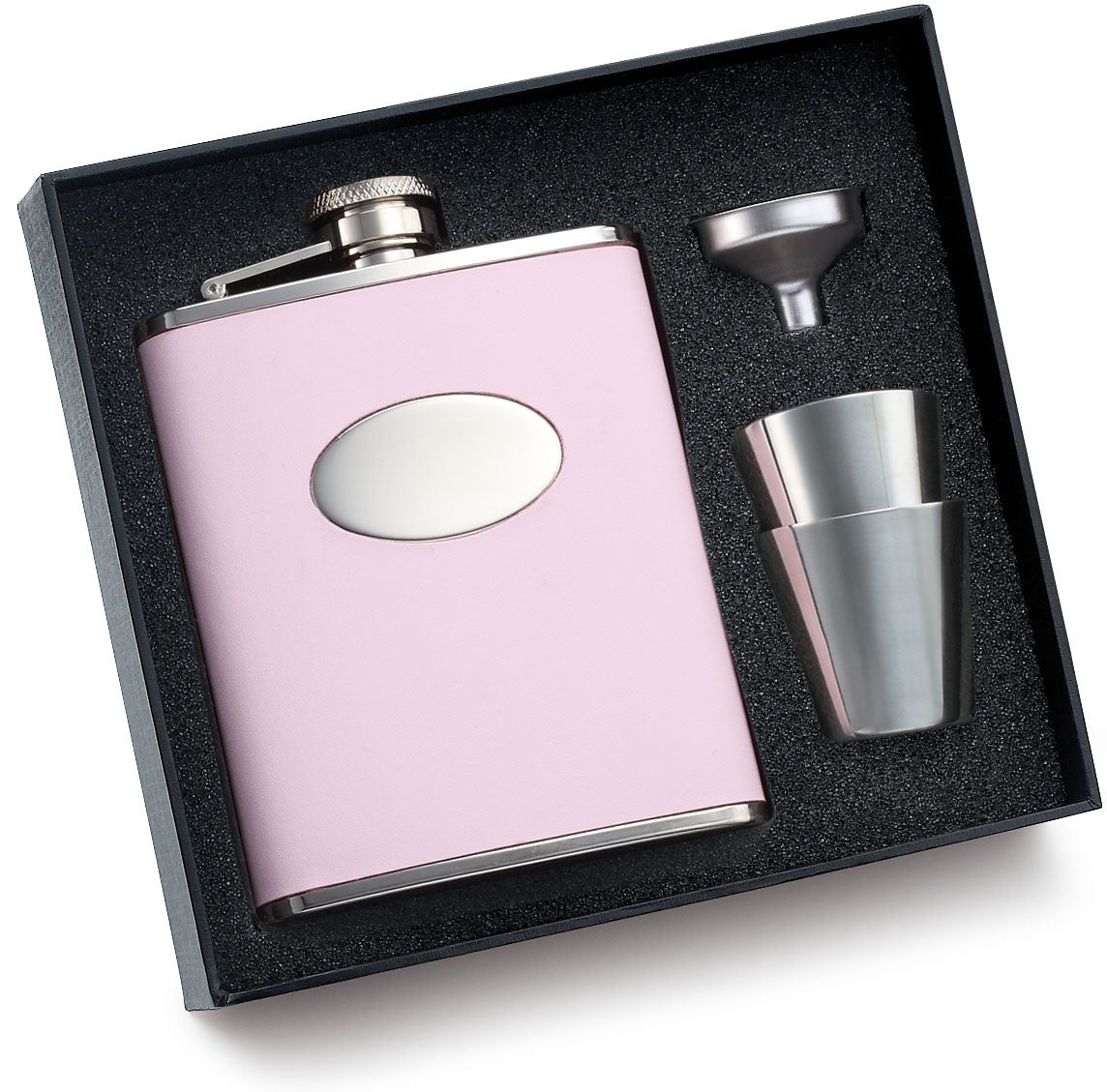 Engravable Pink Leather Flask Set - Executive Gift Shoppe