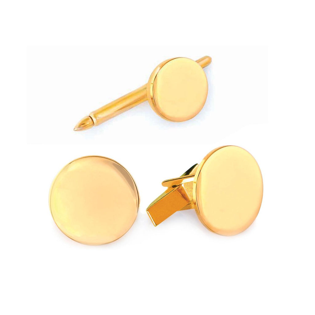 Polished Round Engraved 14K Gold Cufflinks & Studs Set