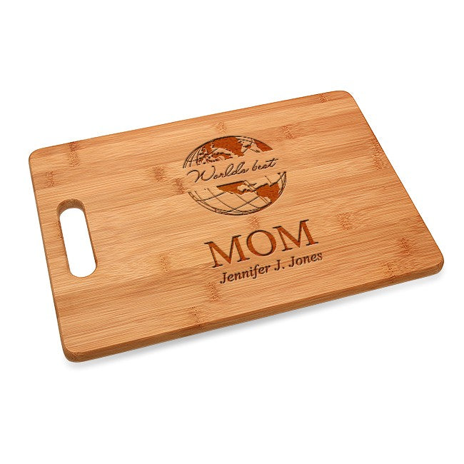 World's Best Mom Bamboo Cutting Board With Handle