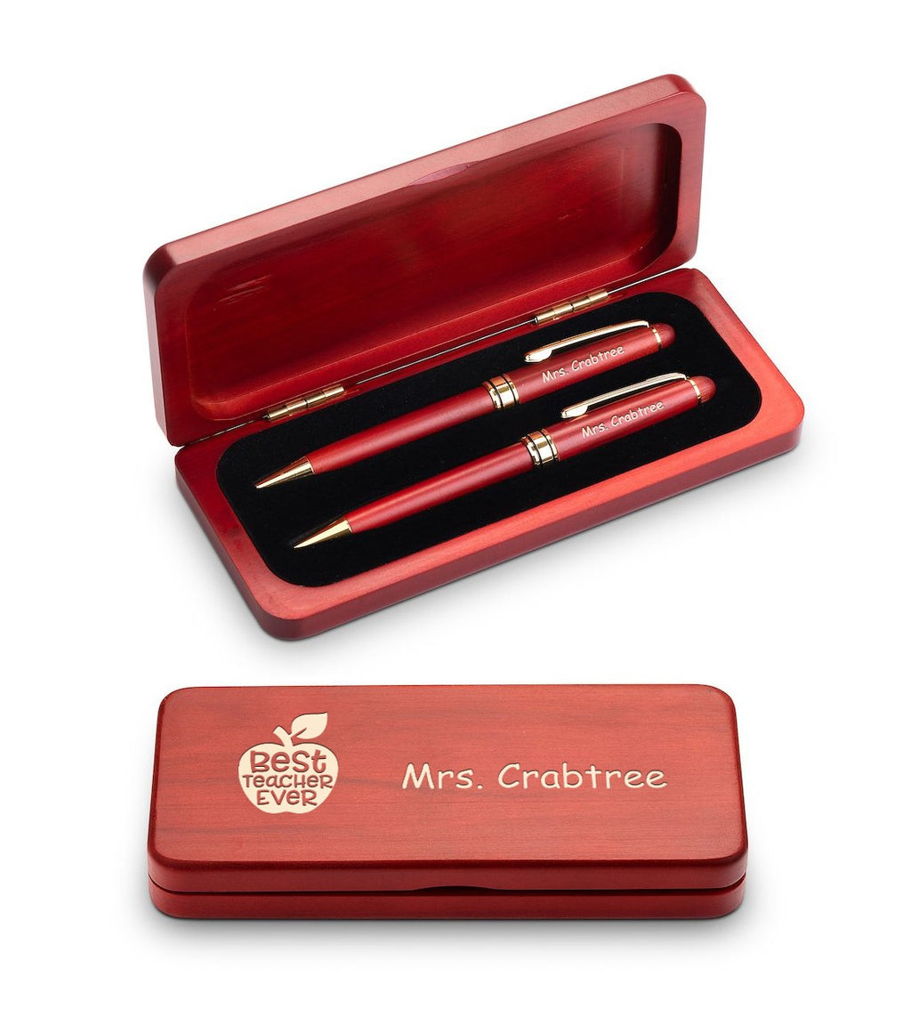 Best Teacher Ever Elegance Collection Cherry Finish Personalized Pen & Pencil Set