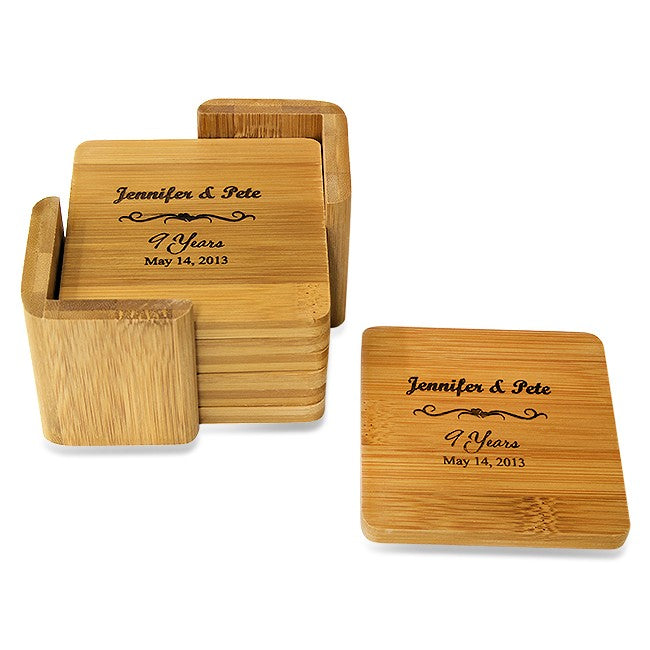 Anniversary Gift Square Bamboo Coaster Set