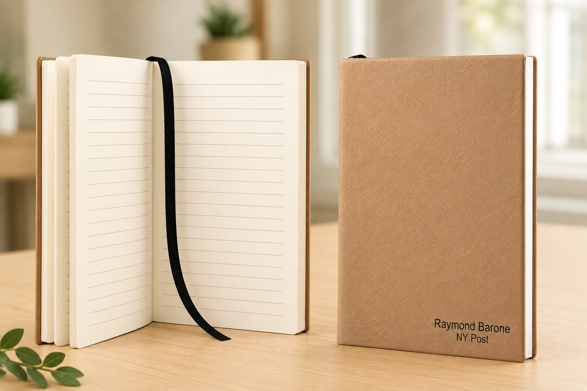 Personalized Light Brown Journal with Black Satin Bookmark