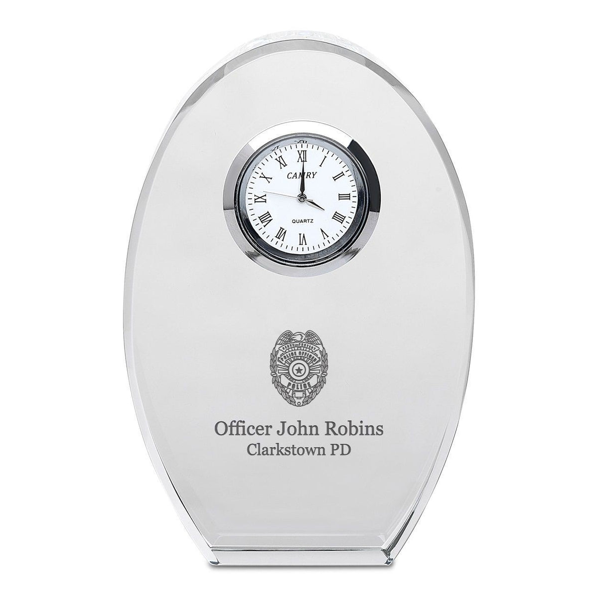 Police Officer Personalized Oval Crystal Desk Clock