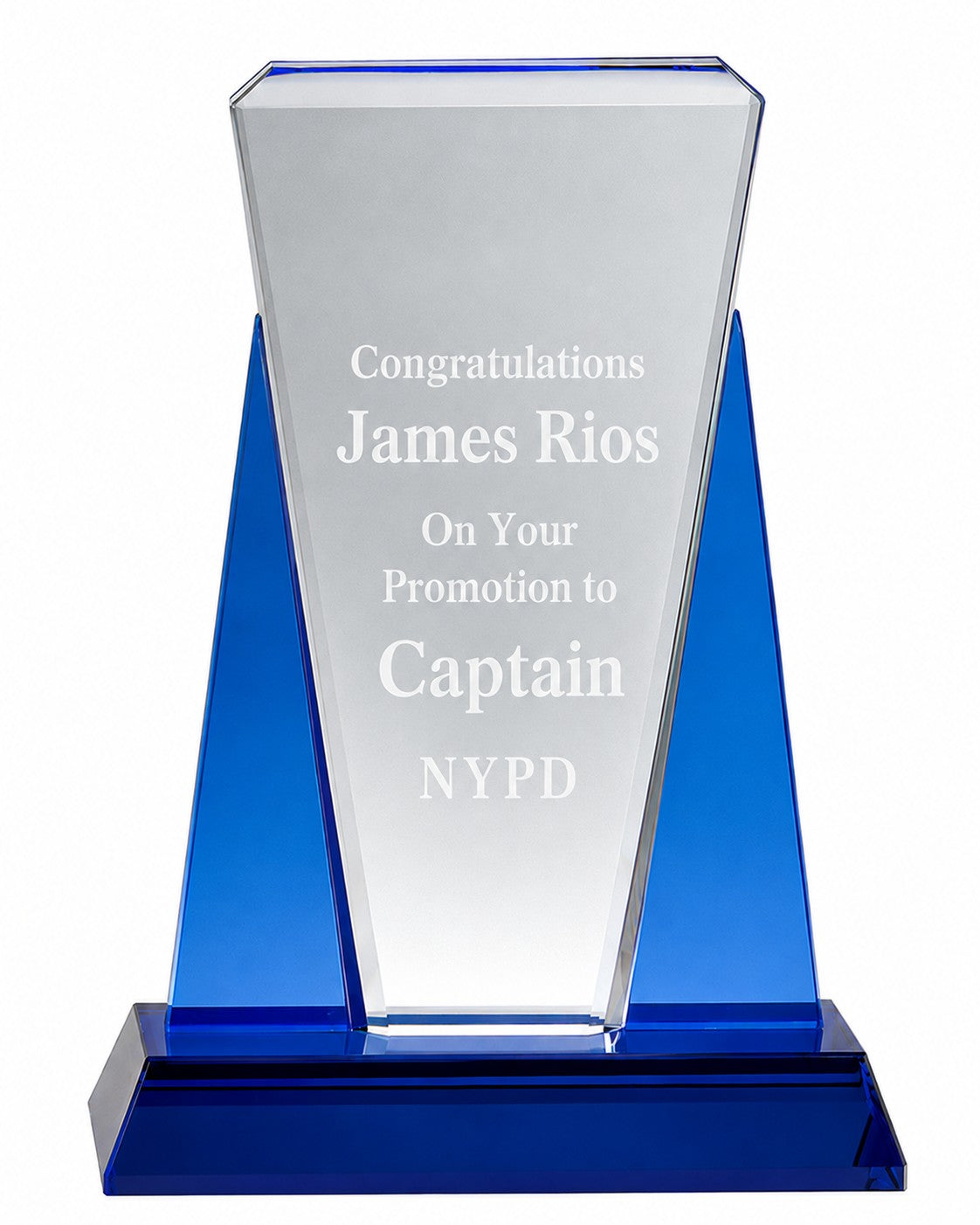 Personalized Crystal Wedge With Blue Crystal Base