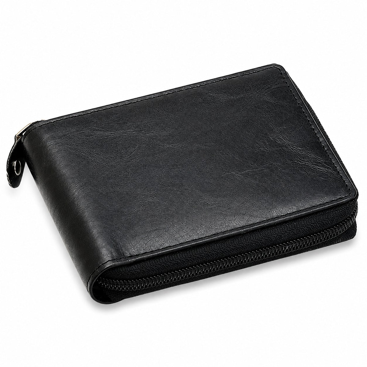 Executive Collection RFID Blocking Black Leather Zipper Wallet