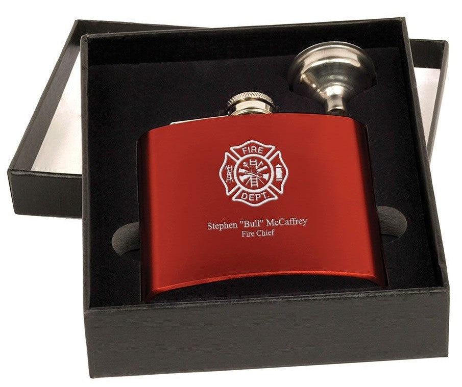 Firefighter's Personalized Red Flask & Funnel Gift Set