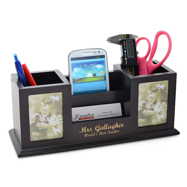 Twin Pencil Cup Desktop Organizer with Photo Frames