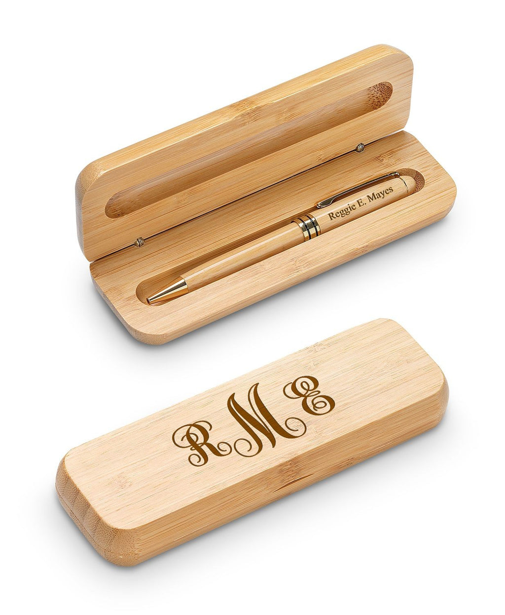 Script Monogram Theme Laser Engrave Bamboo Pen and Box Set
