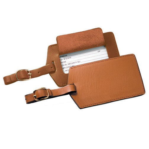 Genuine Leather Luggage Tag with Snap Closing Viewing Window