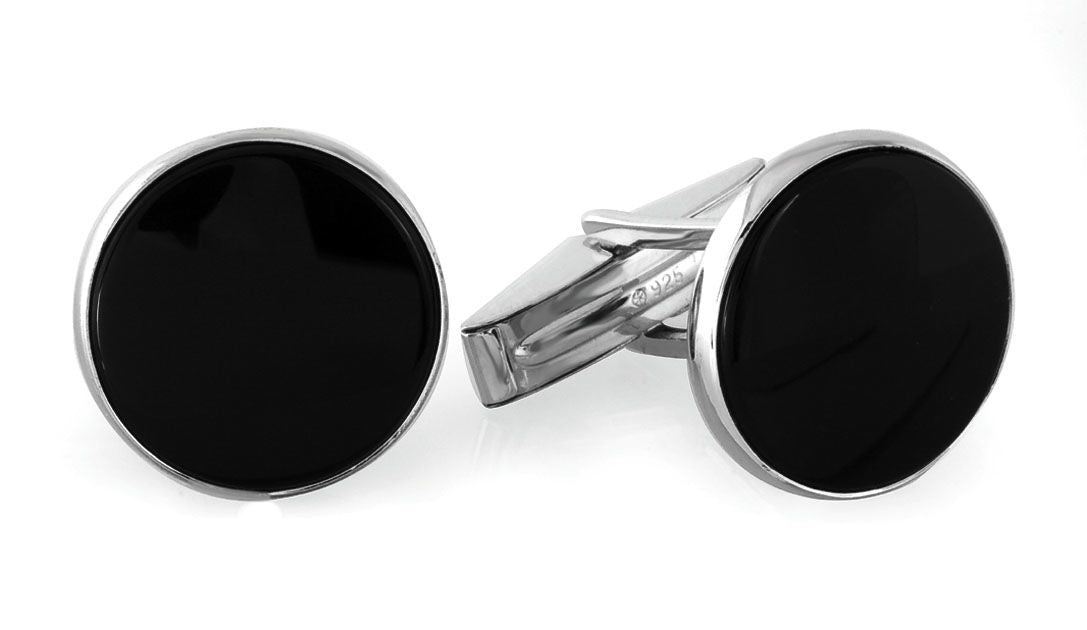 Onyx & Sterling Silver Round Cufflinks