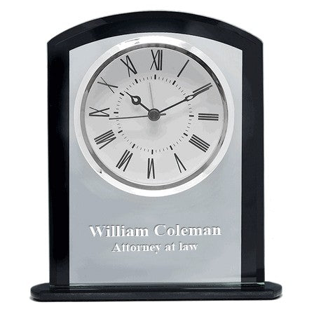 Personalized Clear & Black Crystal Square Dome Desk Clock