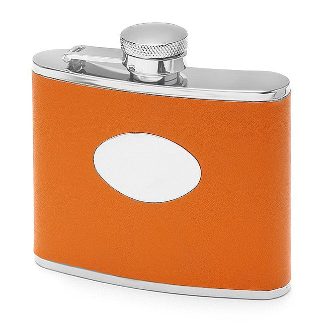 4 Ounce Orange Leather Monogrammed Flask - Executive Gift Shoppe