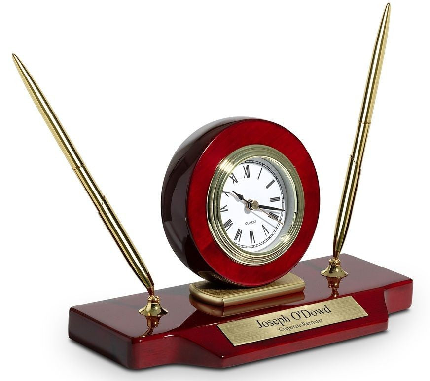 Piano Finish Personalized Desk Clock & Pen Set - Executive Gift Shoppe