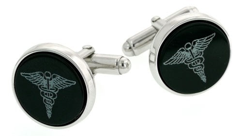 Caduceus Symbol Sterling Silver Cufflinks