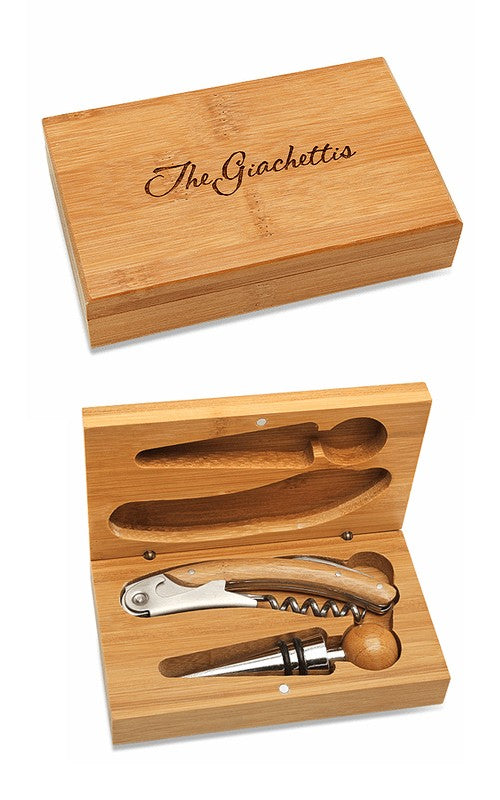 Personalized Bamboo 2 Piece Wine Tool Set - Executive Gift Shoppe