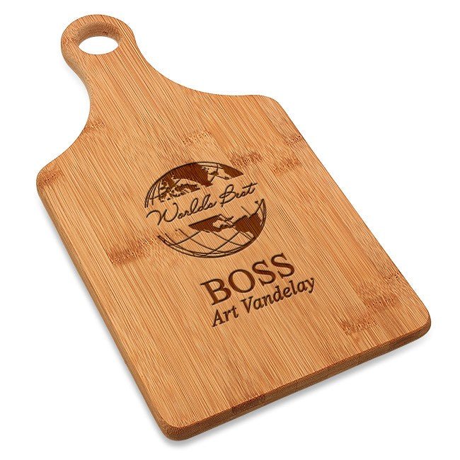 World's Best Boss Bamboo Paddle Shape Cutting Board