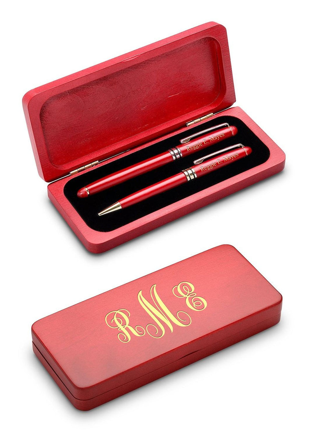Script Monogram Elegance Collection Cherrywood Ballpoint Pen & Fountain Pen Set