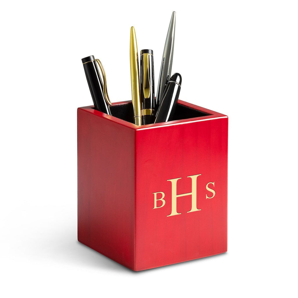Roman Monogram Theme Personalized Rose Finished Wood Pen and Pencil Cup