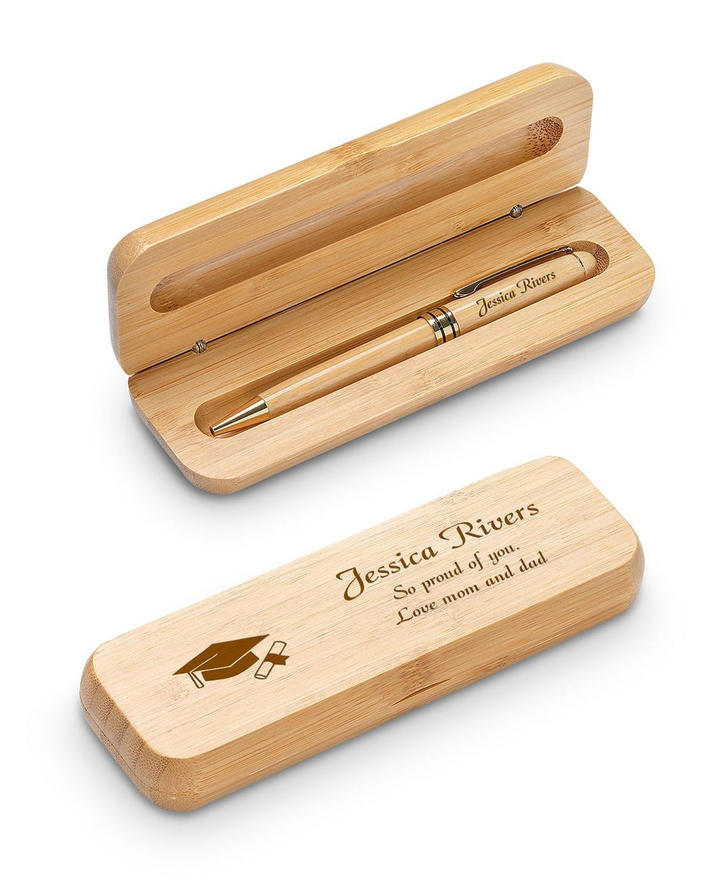 Graduate's Cap & Scroll Laser Engraved Bamboo Pen and Box Set