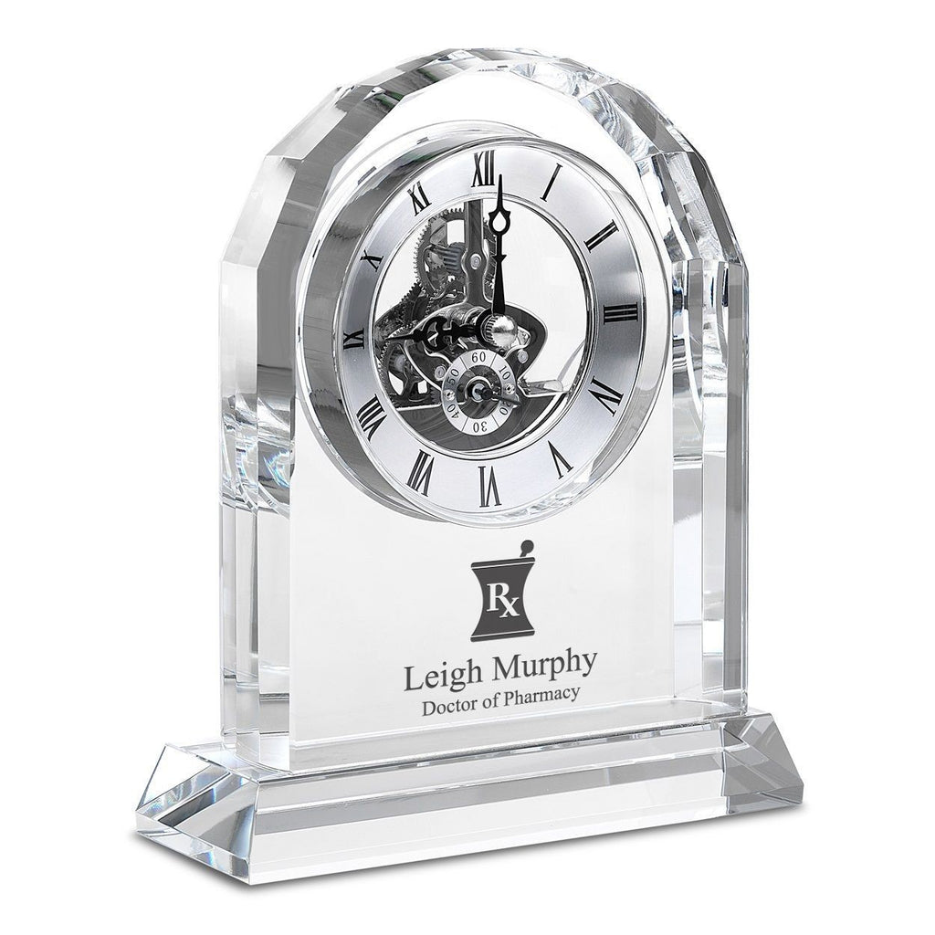 Pharmacist Solid Crystal Personalized Quartz Clock With Arched Top
