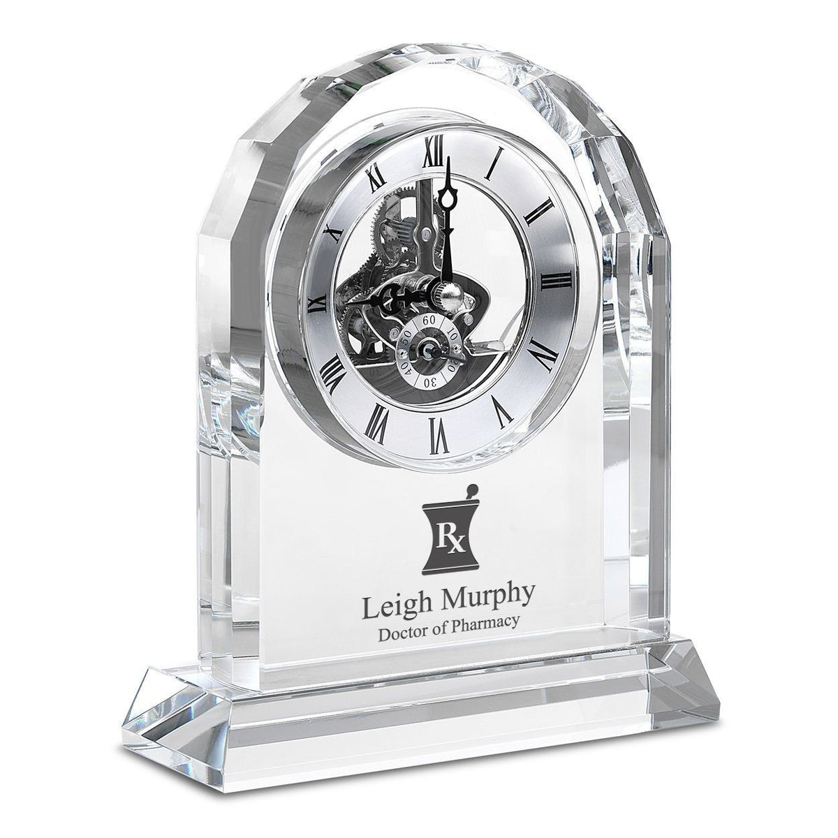Pharmacist Solid Crystal Personalized Quartz Clock With Arched Top