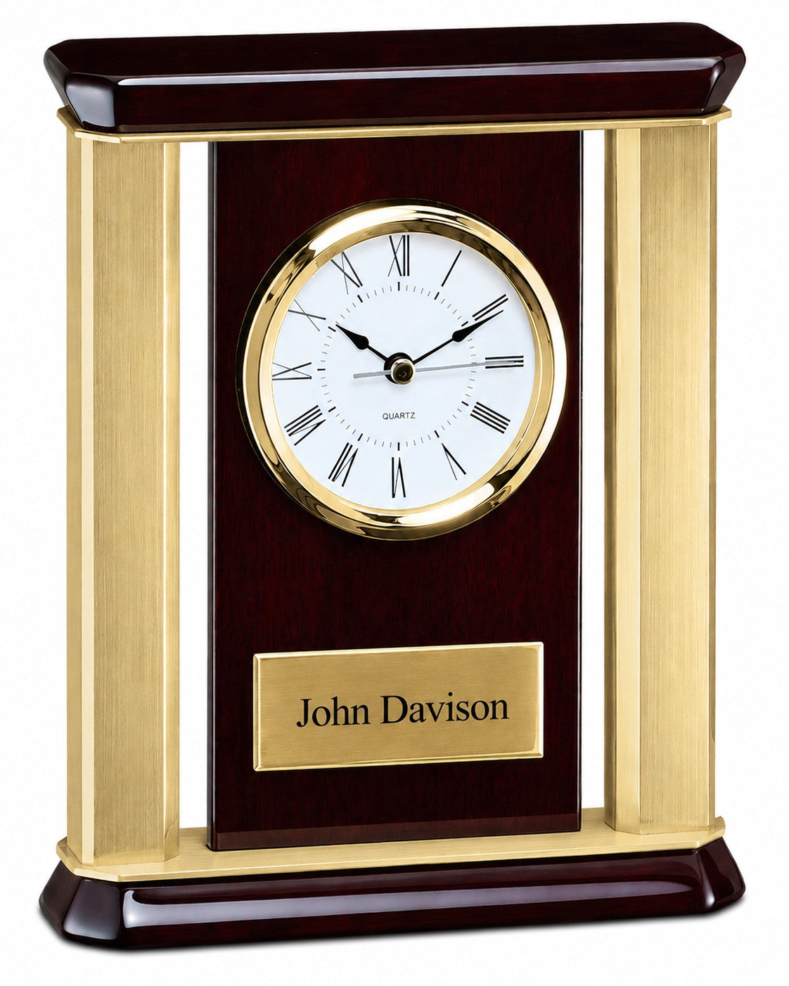 Rosewood & Brass Tone Aluminum Personalized Desktop Clock