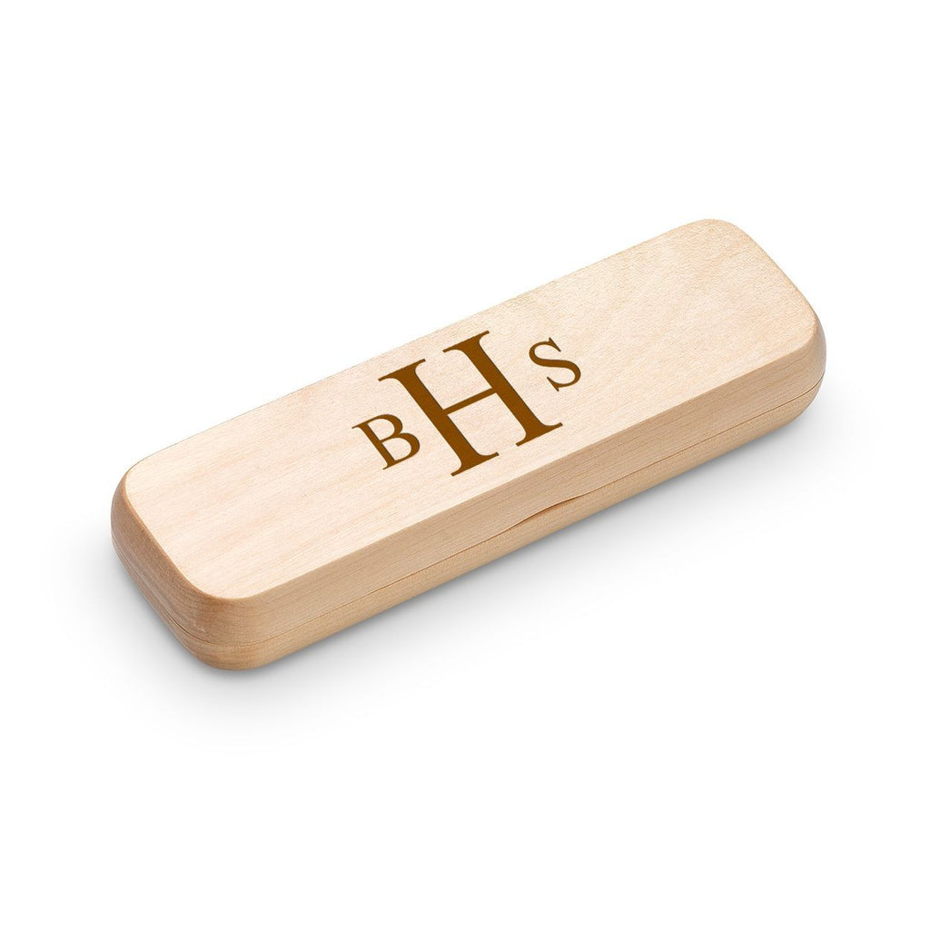 Roman Monogram Theme Personalized Maple Wood Double Pen and Box Set