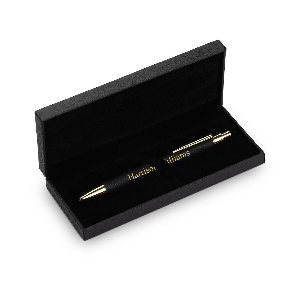 Gold & Black Leatherette Click Action Ballpoint Pen - Free Personalization