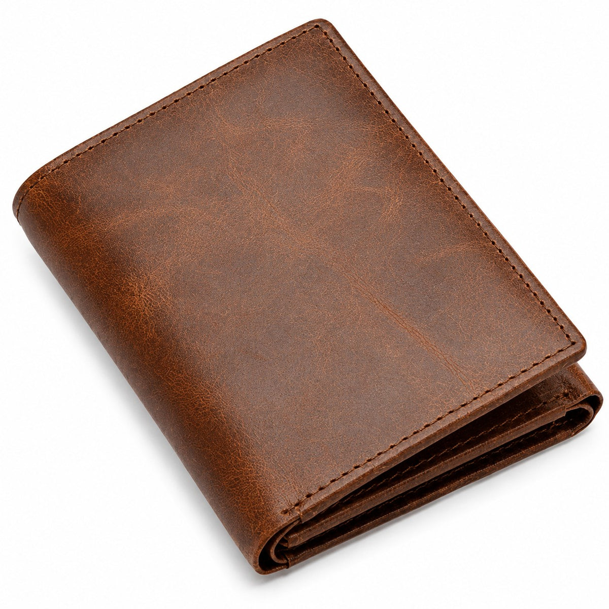 Executive Collection RFID Blocking Brown Leather Trifold Wallet with Center ID Window
