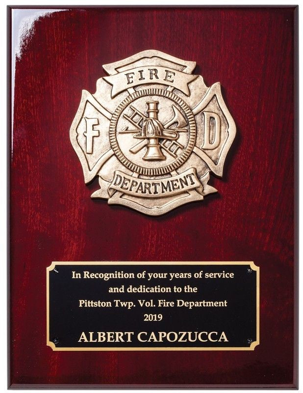 Personalized Firefighter Theme Rosewood Plaque with Engraving Plate
