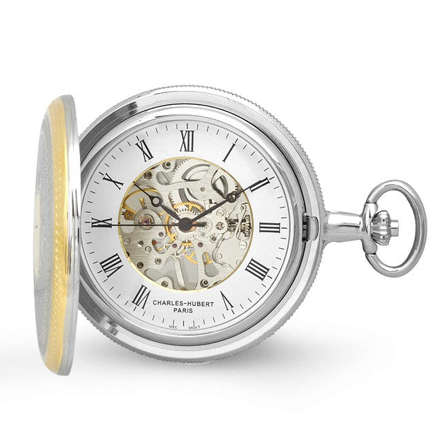 Two Tone Mechanical Charles Hubert Pocket Watch & Chain #3859 - Executive Gift Shoppe