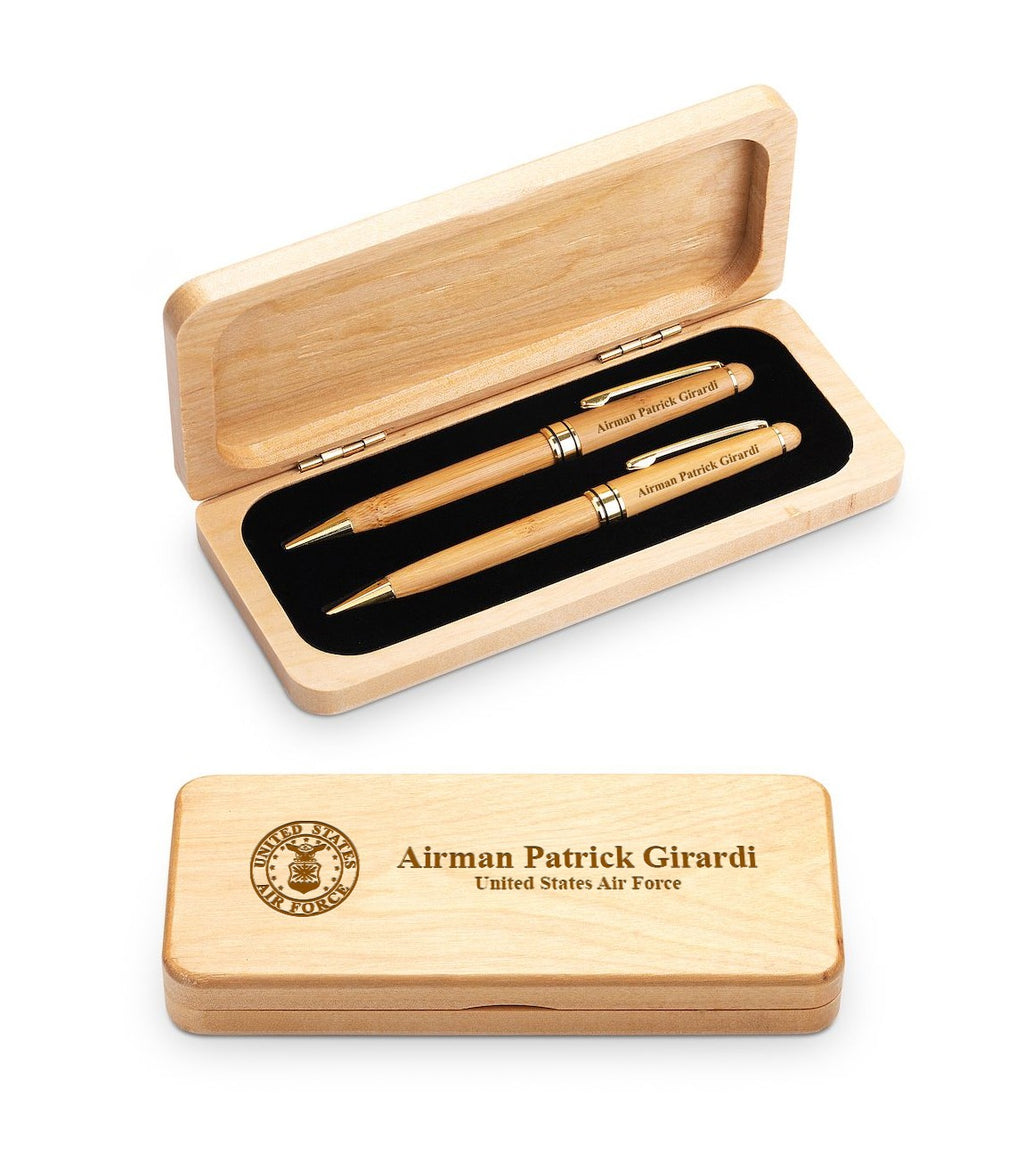 Elegance Collection Maple Wood Personalized Pen & Pencil Set for Air Force