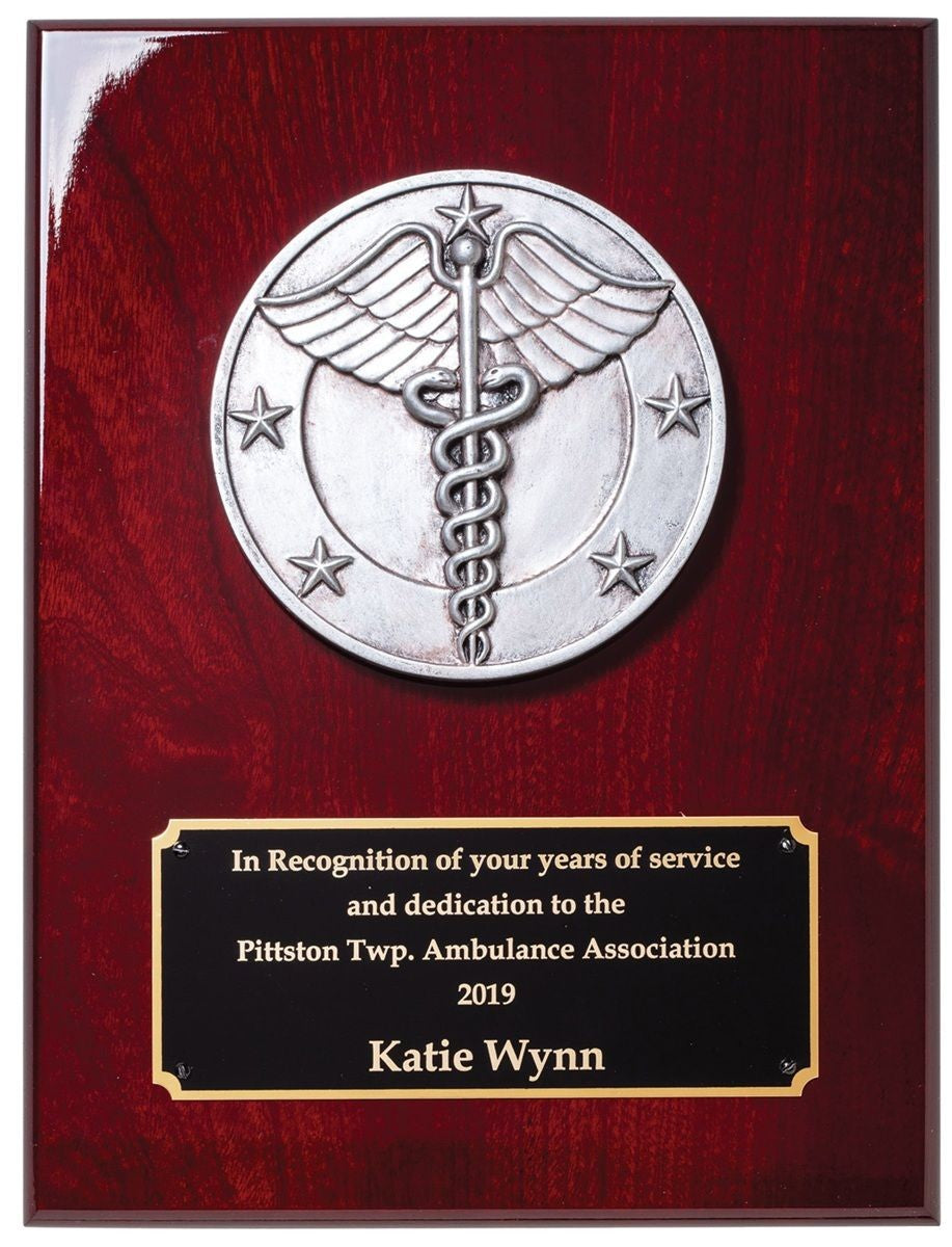 Personalized Caduceus Medical Theme Rosewood Plaque with Engraving Plate
